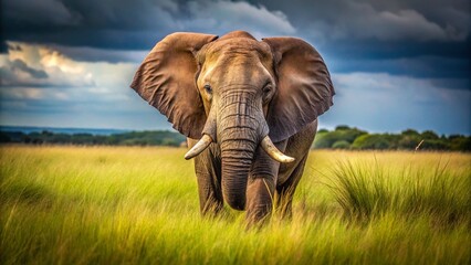 Majestic African Bull Elephant Grazing in South Africa's Game Reserve - High-Key Macro Photography
