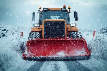 A snow plow clearing the way on a snowy road