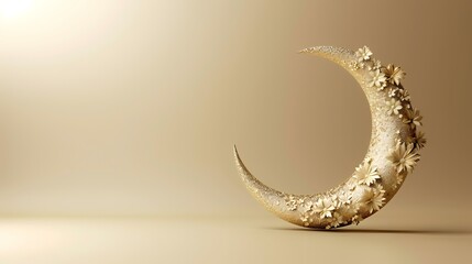 Floral Crescent Moon Ramadan Beige Background Design