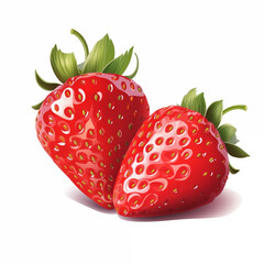 Two fresh red strawberries with green tails, an icon, a color sketch, isolated on a white background, a picture, an image for printing on a T-shirt, a background, without people