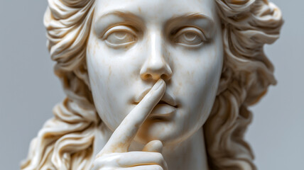 Marble statue making a silence gesture