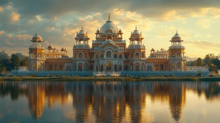 Fototapeta premium Majestic Palace at Sunset: A Breathtaking Reflection