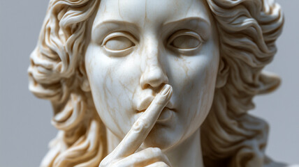 Marble statue making a silence gesture