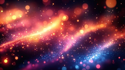 A vibrant illustration of a galaxy with glowing stars and celestial bodies