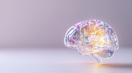 translucent brain sculpture with colorful reflections, symbolizing creativity and intelligence