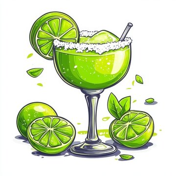 green margarita cocktail with lime slices clip art preview