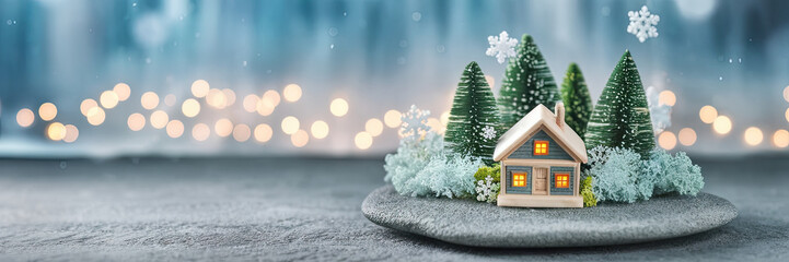 Cozy Winter Cottage Scene Christmas Home Decor Festive Lights Snowflakes