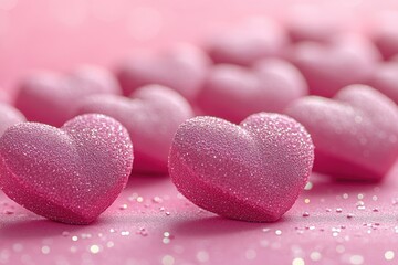 Fototapeta premium A cluster of pink hearts sit on a pink background, perfect for romantic or love-themed designs