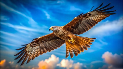 Obraz premium Majestic Black Kite Soaring: Elegant Silhouette Against Azure Sky - Macro Photography