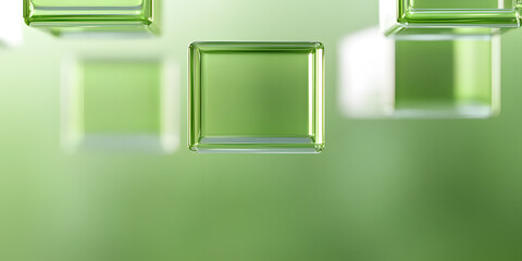 Abstract image of translucent green cubes floating against a soft green background.  Clean, modern, and minimalist aesthetic.
