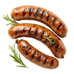 Grilled sausage top view isolated on transparent background.