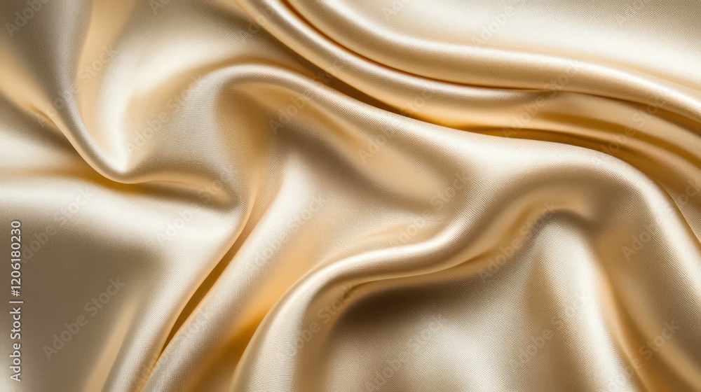Poster draped champagne-colored silk fabric with soft folds and elegant texture.