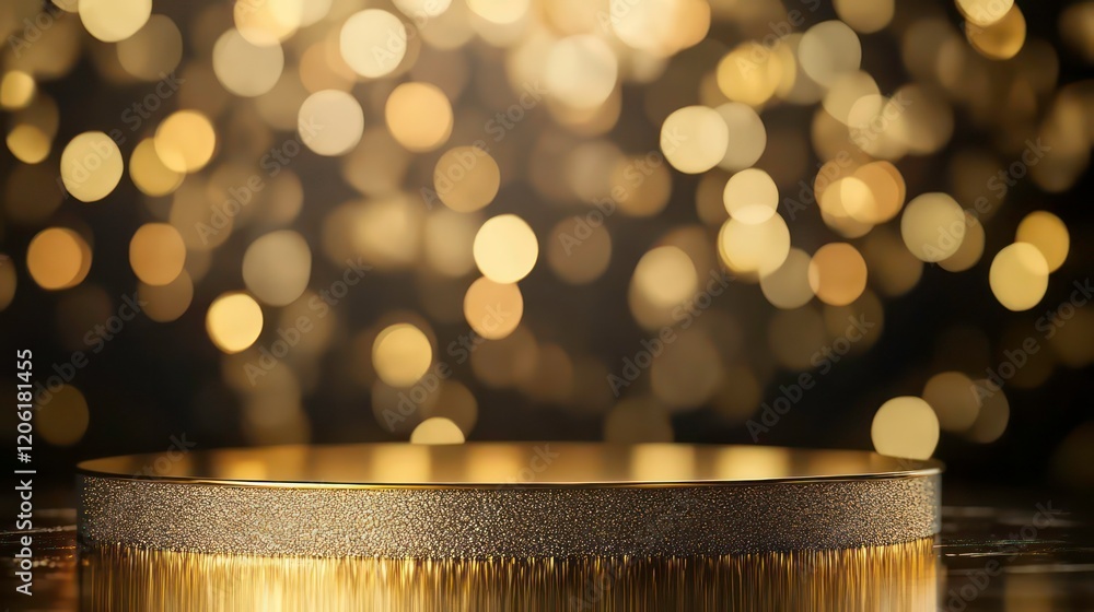 Poster golden podium with bokeh background.