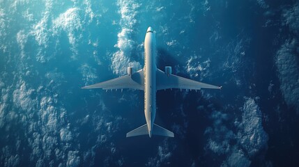 Fototapeta premium Aerial view of an airplane flying over the ocean, showcasing travel and transportation.