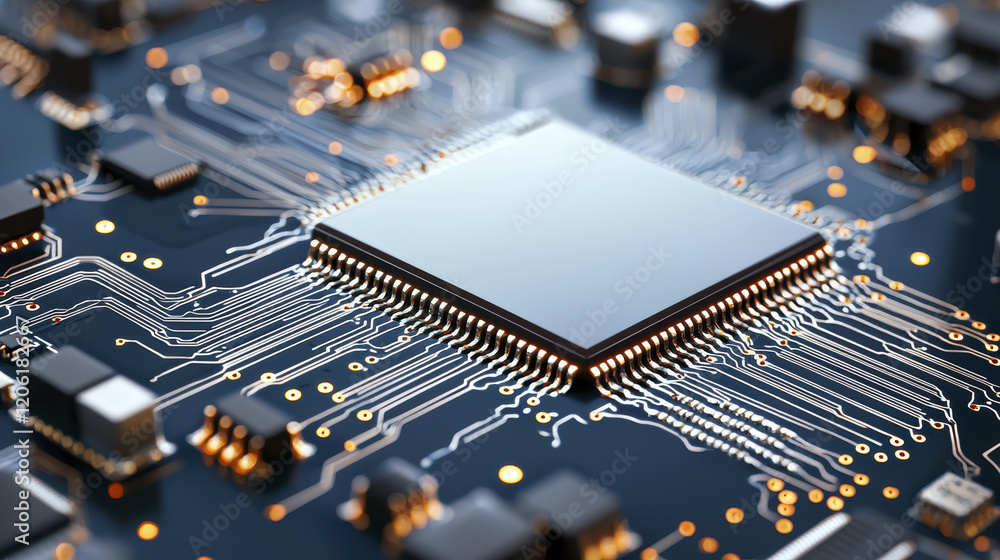Aufkleber high tech circuit board with microchip and intricate connections, showcasing modern technology and i