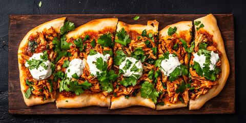 Spicy Chicken Flatbread: A delicious flatbread topped with flavorful chicken, creamy sauce, and fresh cilantro. Perfect appetizer or light meal!