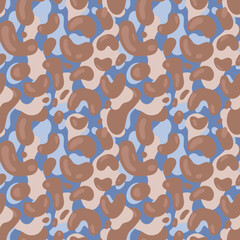 Seamless pattern with leopard spots, brown shapes on a soft pink backdrop. Aesthetic background for apparel, room decor, tee prints, fabric, wrapping, design projects highlighting natural themes