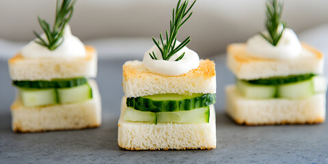 Elegant cucumber sandwiches:  A delicious and refreshing appetizer, perfect for parties or afternoon tea.
