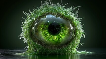 Glowing green eye with spiky texture