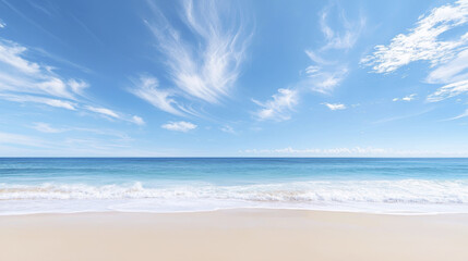 Fototapeta premium serene beach scene with gentle waves and clear blue sky evokes tranquility and peace