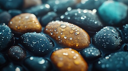 Close-Up of Wet Pebbles with Water Droplets and Natural Texture