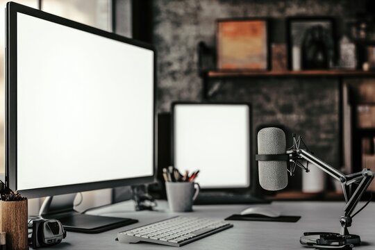 A typical office setup with computer, keyboard, and monitor