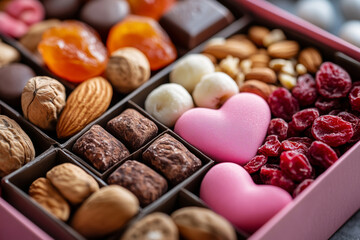 Delightful assortment of healthy dried fruits and nuts for Valentine's Day