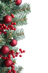 Close-up shot of a Christmas tree decorated with red ornaments, perfect for holiday cards or decorations