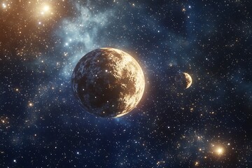 Obraz premium A cosmic scene featuring planets amidst a starry backdrop.