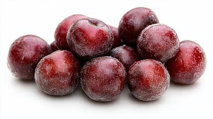 Fototapeta premium Fresh Red Plums Piled Together on White Background for Millennial Market