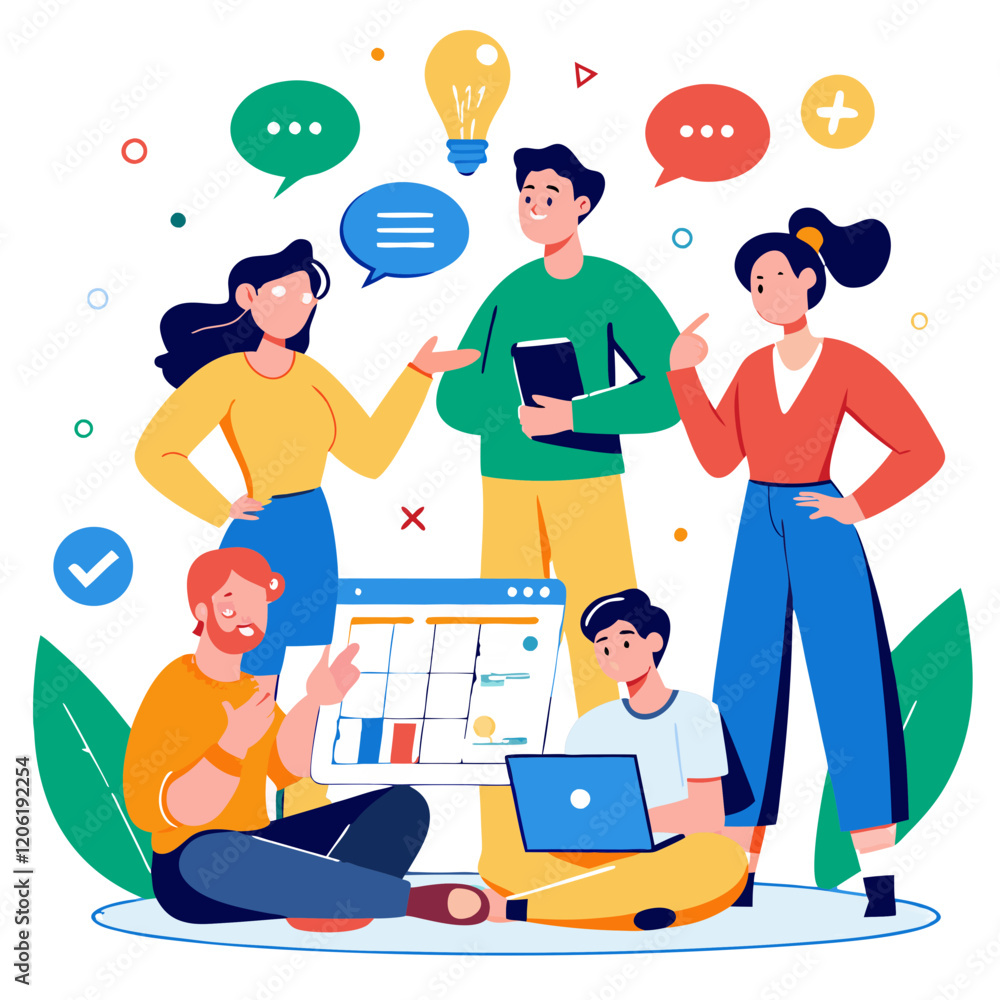 Poster a diverse team engages in a brainstorming session, sharing ideas and planning projects together. the