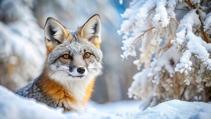 Fototapeta premium Majestic Gray Fox Winter Woods Portrait - Wildlife Photography
