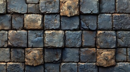 Textured Dark Stone Wall in Square Pattern for Background Use