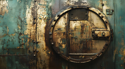 Rusted industrial metal with a circular door frame.
