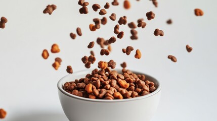 A white bowl filled with various types of nuts