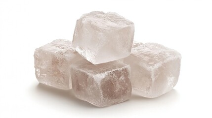 Clear Ice Cubes Piled Together on a White Background