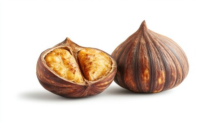 Roasted Chestnuts Displayed on a White Background for Food Photography