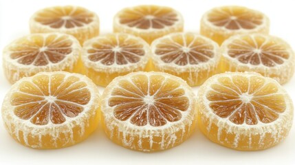 Bright Fresh Lemon Candy Slices on White Background for Sweet Treats