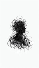 A surreal black silhouette emerging from tangled lines, symbolizing complexity and human emotion in minimalist style
