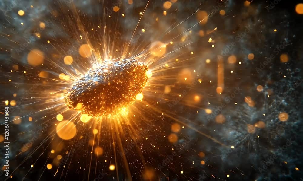 Wall mural a vibrant cosmic scene showcasing a glowing celestial object surrounded by sparkling particles in a 