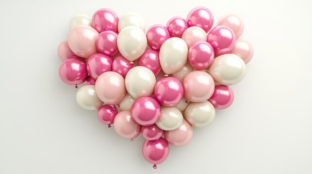 Pink and Cream Balloons Heart Shape Romantic Festive Celebration Party Decoration Design Background Image 3d love cute card white happy shiny sweet event flyer 