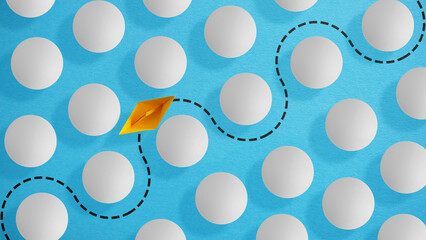 Goal setting and goal achievement, progress in business or education concept. Paper boat floats...
