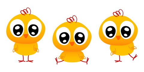 funny easter chicks set. Vecctor cartoon illustration isolated on white background.