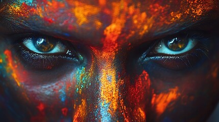 Naklejka premium Intense eyes with colorful makeup staring into the unknown