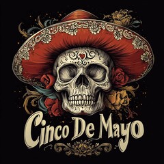 Cinco de Mayo Decorative Skull with Floral Sombrero