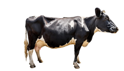 Farm cow standing, isolated on transparent background