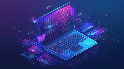 Neon-Lit Laptop and User Interface