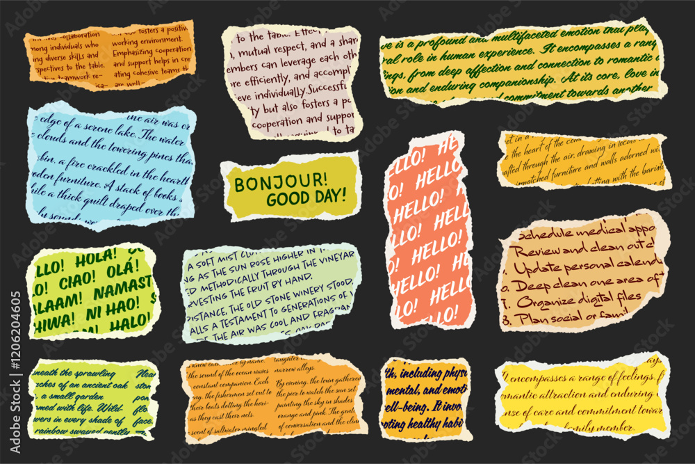 Canvas Prints ripped paper strips with handwritten text. realistic crumpled paper scraps with torn edges. shreds o