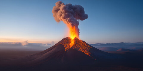 Volcanic eruption at sunset.  A powerful display of nature's raw energy.