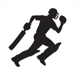 Black Cricket player silhouette on white background
